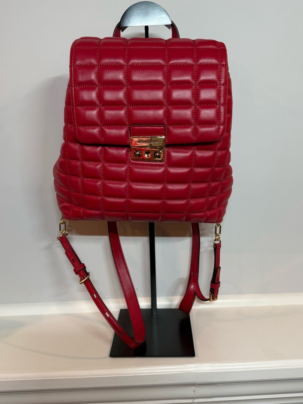 Michael Kors red Tribeca small quilted leather backpack